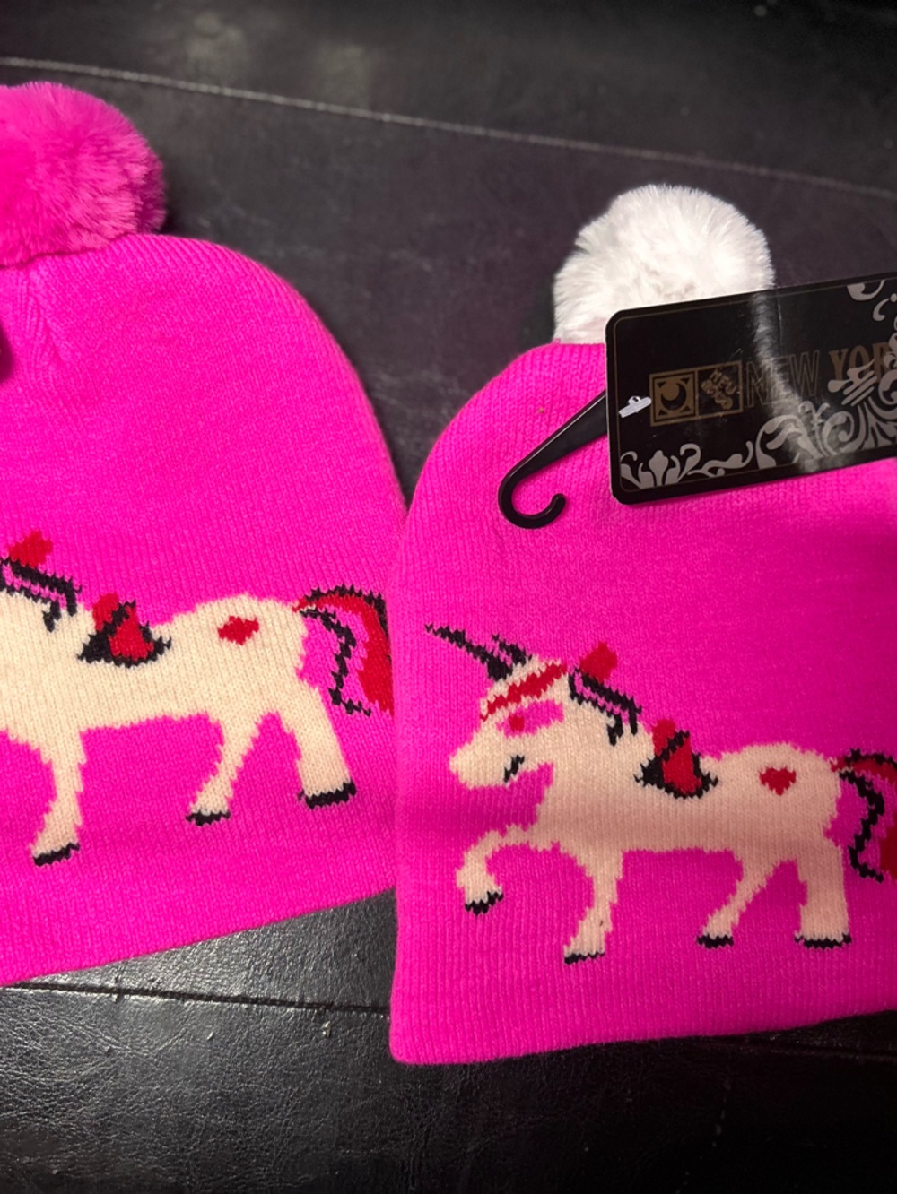 Private Label Kids Unicorn Pom Beanie - Hot Pink with White Pom